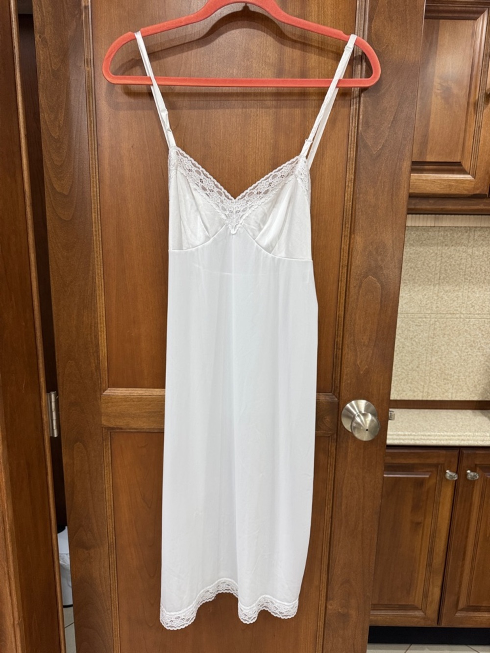 Vanity Fair White Lace-Trim Slip with Adjustable Straps